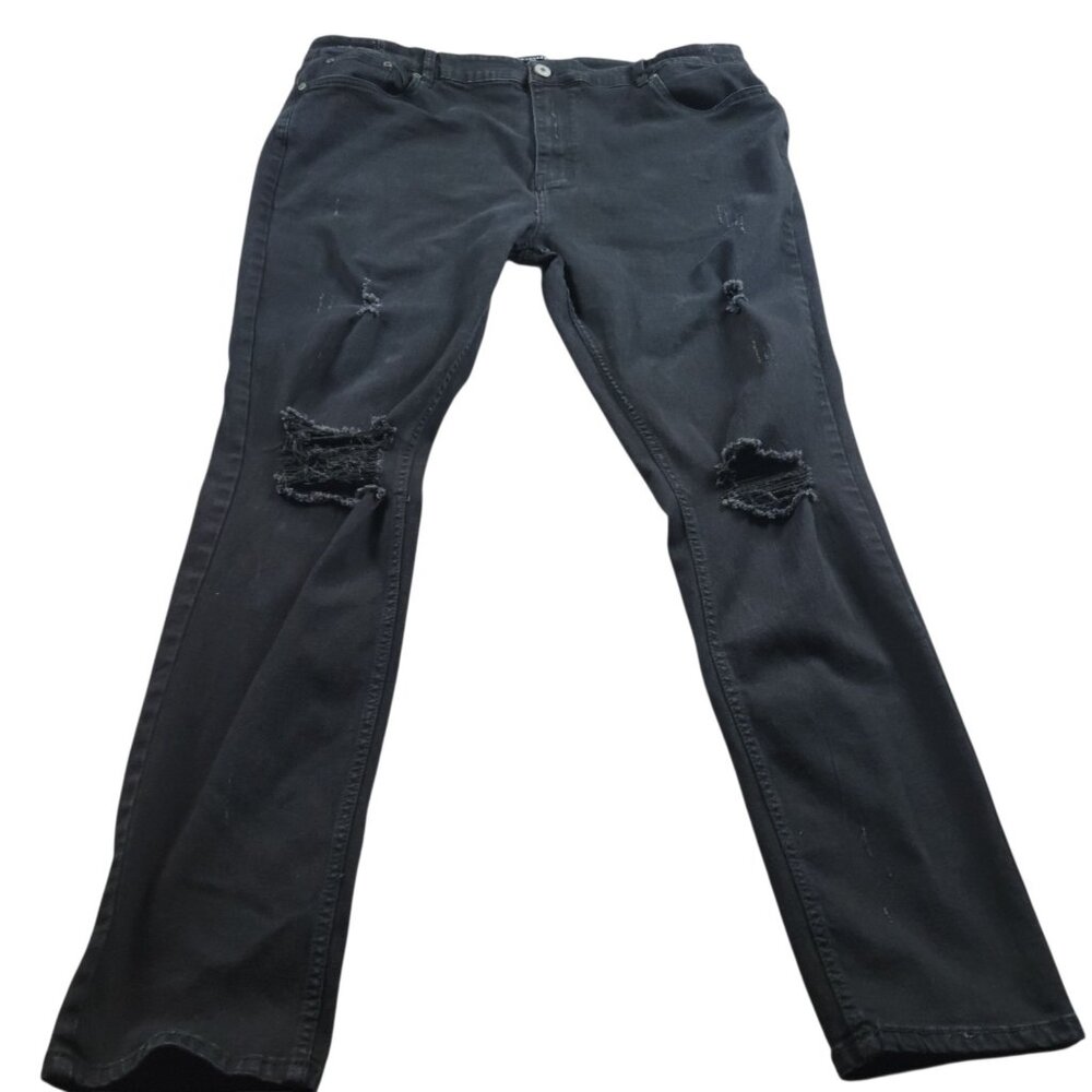 Serenade Jeans Mens 44x32 Black Slim Distressed Dark Wash Denim